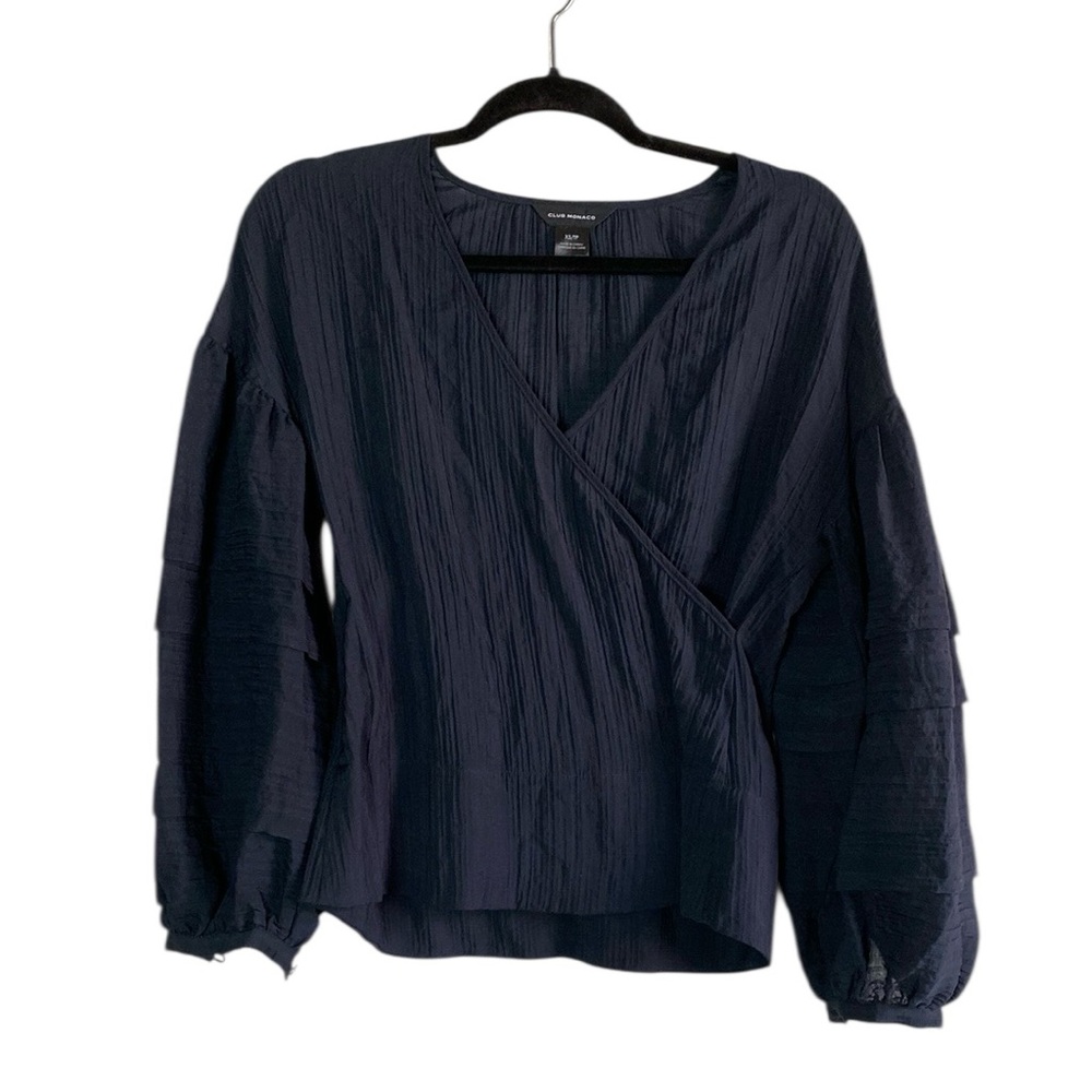 Club Monaco navy cross over front blouse - Picture 1 of 5